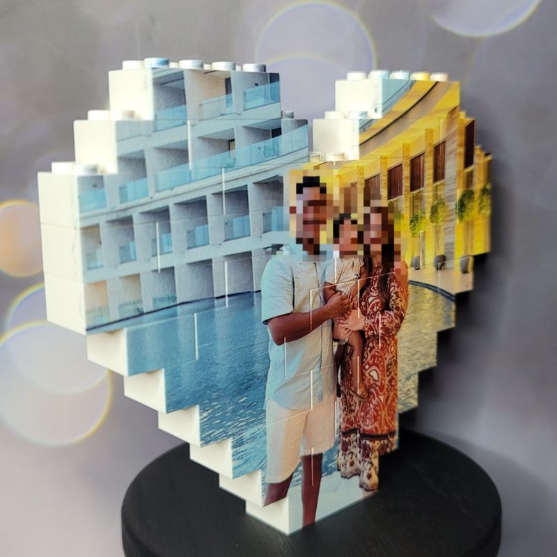Heart-Shaped Brick Photo Puzzle - Custom UV-Printed Photo Gift