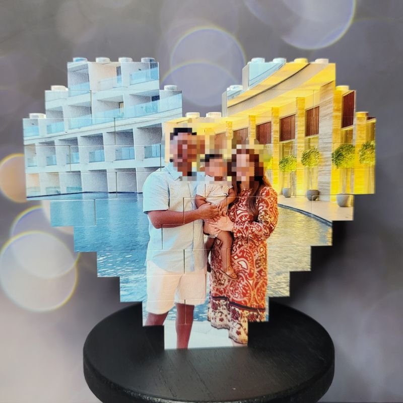 Heart-Shaped Brick Photo Puzzle - Custom UV-Printed Photo Gift