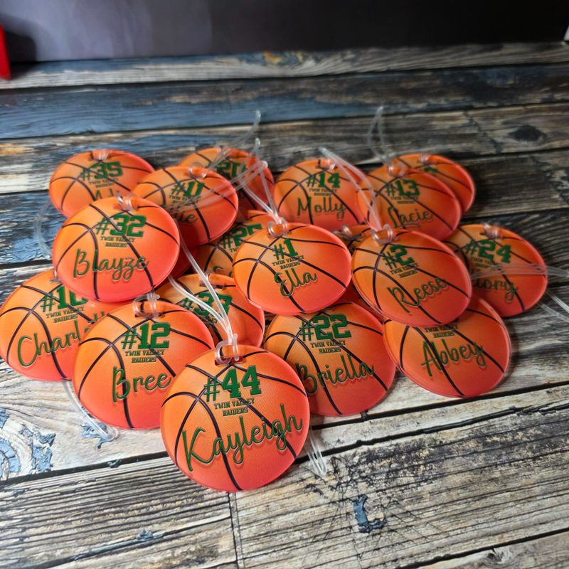 🏀 Personalized Sports Ball Bag Tags - UV Printed on Acrylic 🎾