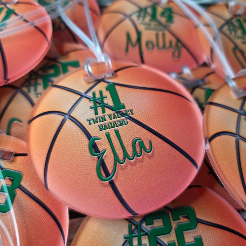 🏀 Personalized Sports Ball Bag Tags - UV Printed on Acrylic 🎾