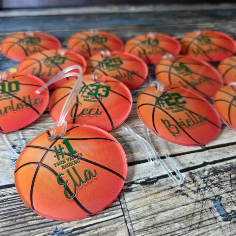 🏀 Personalized Sports Ball Bag Tags - UV Printed on Acrylic 🎾