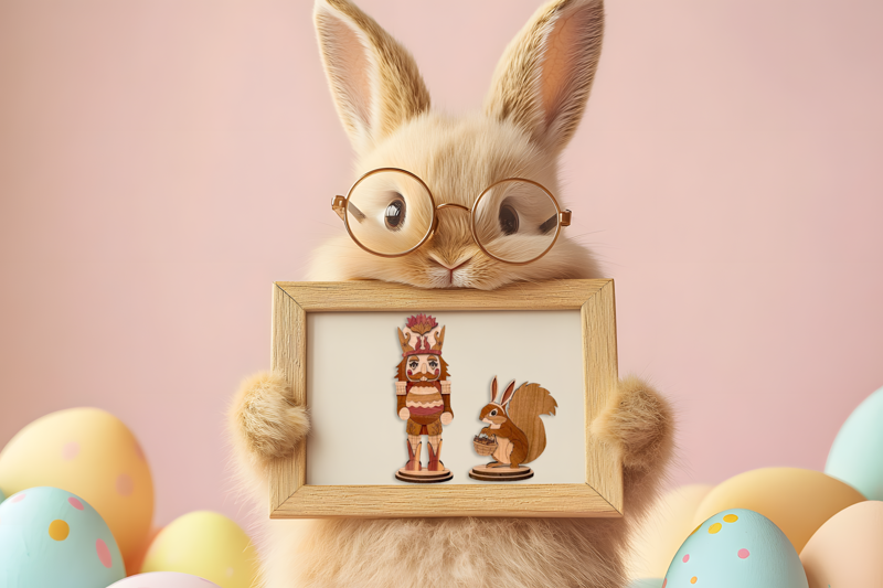 🌸 Easter Nutcracker & Squirrel Companion Set – Handmade Wooden Boho Decor 🌸