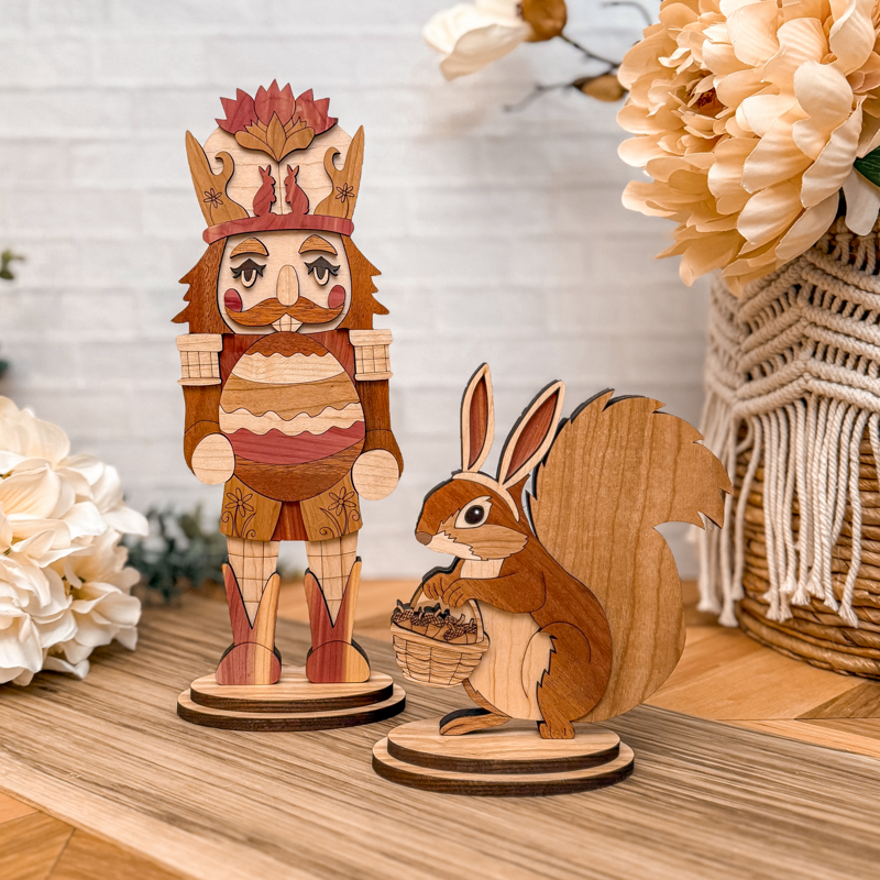🌸 Easter Nutcracker & Squirrel Companion Set – Handmade Wooden Boho Decor 🌸