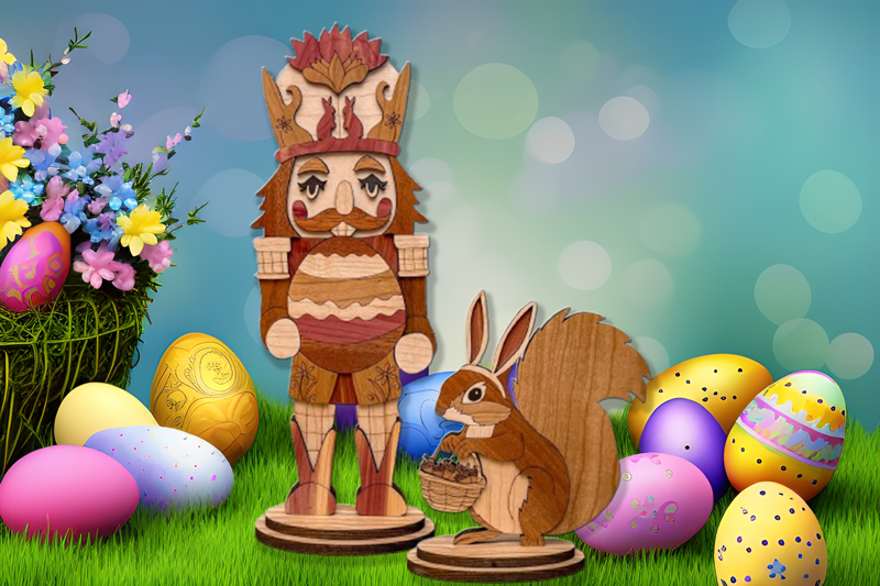 🌸 Easter Nutcracker & Squirrel Companion Set – Handmade Wooden Boho Decor 🌸