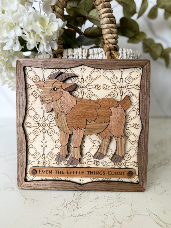 Even the Little Things Count Goat Wooden Sign – Layered 3D Hardwood Wall Art, Laser‑Engraved Motivational Plaque, Handmade Rustic Home or Office Decor