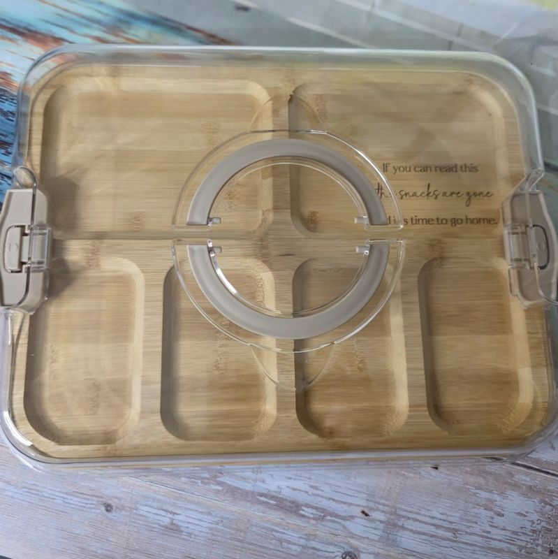 "If You Can Read This, Snacks Are Gone” Engraved Bamboo Snack Board with Lid & Compartments