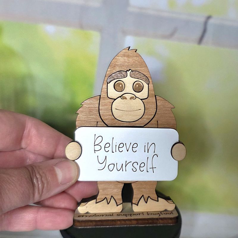 Emotional Support Bigfoot — Personalized Laser Cut Hardwood Figurine