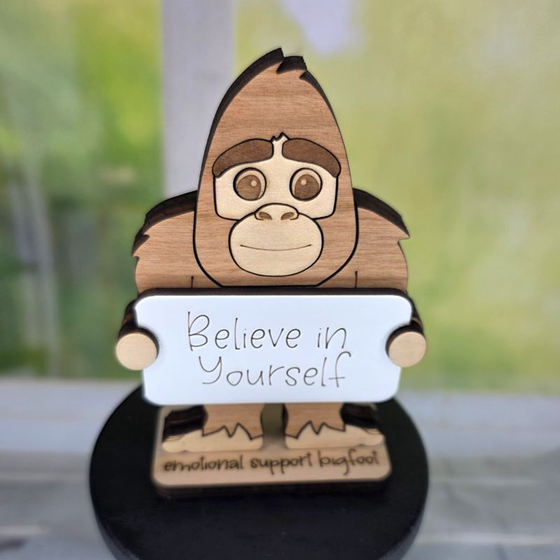Emotional Support Bigfoot — Personalized Laser Cut Hardwood Figurine
