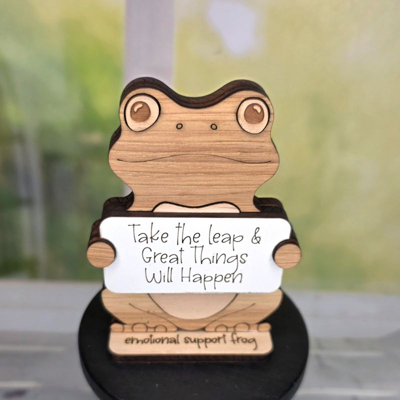 Emotional Support Frog — Personalized Laser Cut Hardwood Figurine