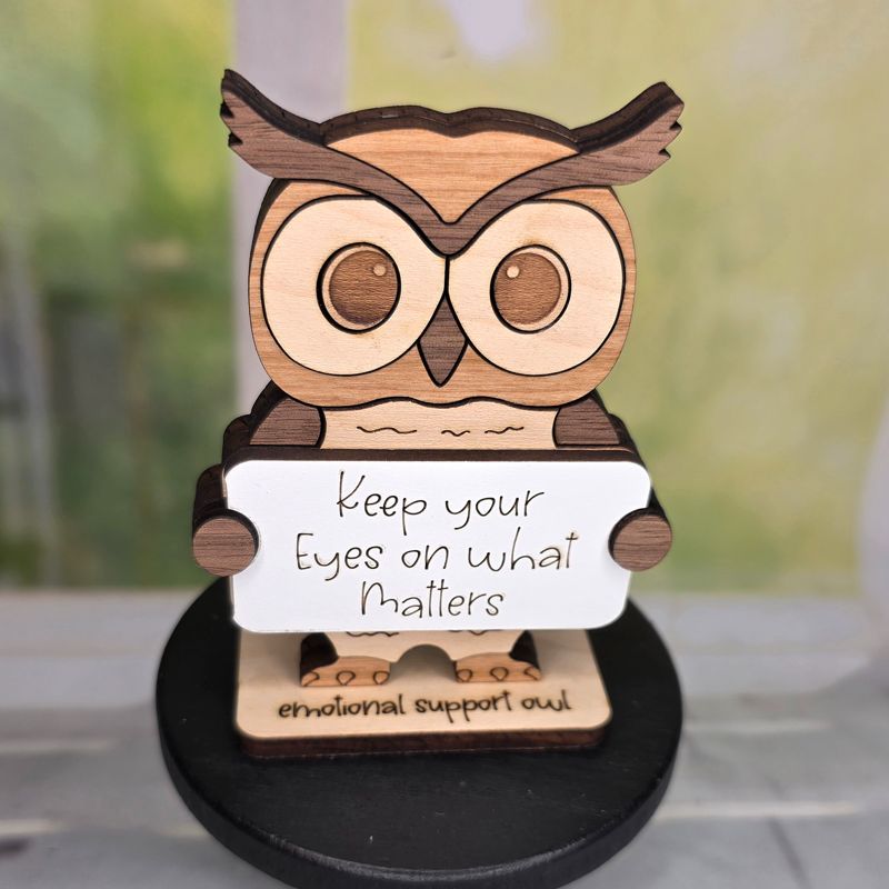 Emotional Support Owl — Personalized Laser Cut Hardwood Figurine
