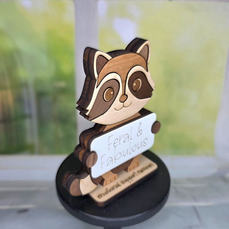 Emotional Support Raccoon — Personalized Laser Cut Hardwood Figurine