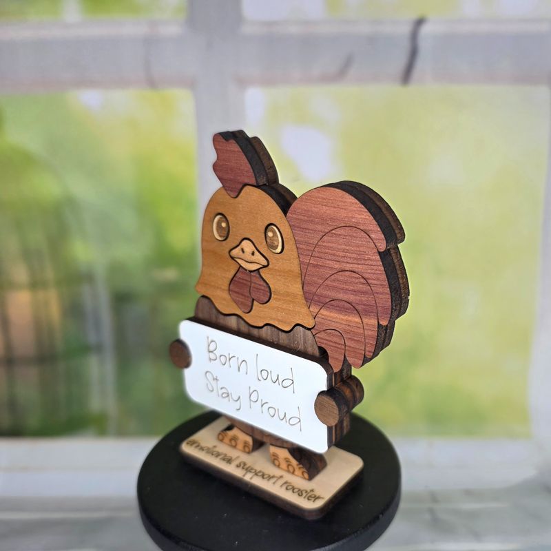 Emotional Support Rooster — Personalized Laser Cut Hardwood Figurine