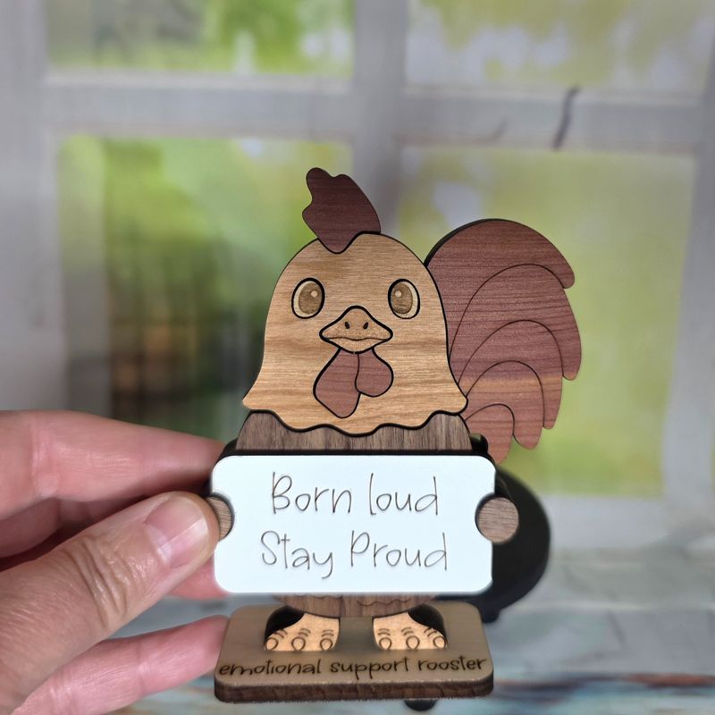 Emotional Support Rooster — Personalized Laser Cut Hardwood Figurine