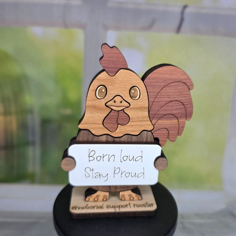 Emotional Support Rooster — Personalized Laser Cut Hardwood Figurine