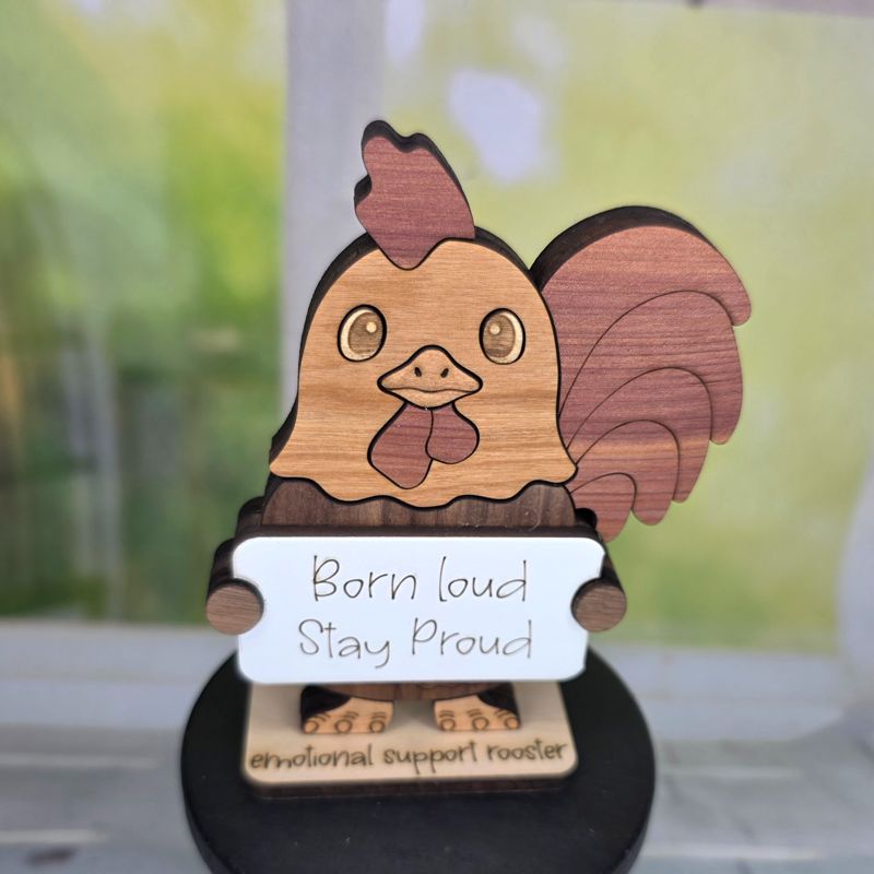 Emotional Support Rooster — Personalized Laser Cut Hardwood Figurine