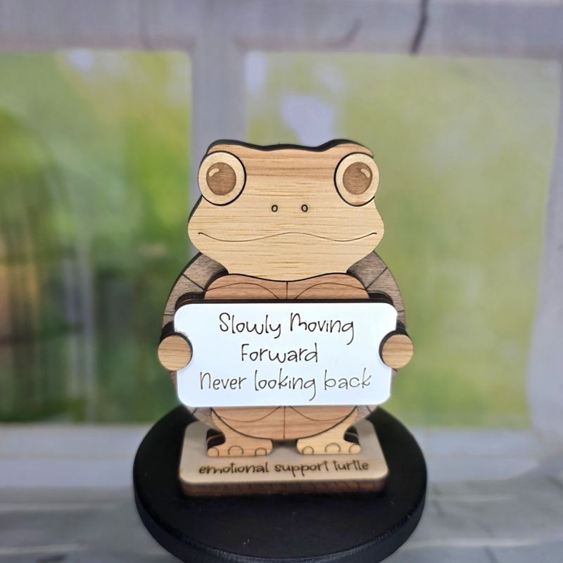 Emotional Support Turtle — Personalized Laser Cut Hardwood Figurine