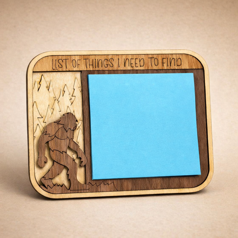 "List of Things I Need to Find" Bigfoot sticky note holder