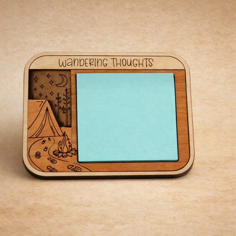 "Wandering Thoughts" camping sticky note holder