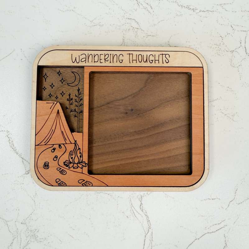 "Wandering Thoughts" camping sticky note holder