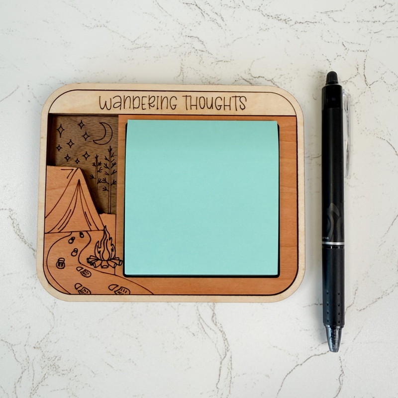 "Wandering Thoughts" camping sticky note holder