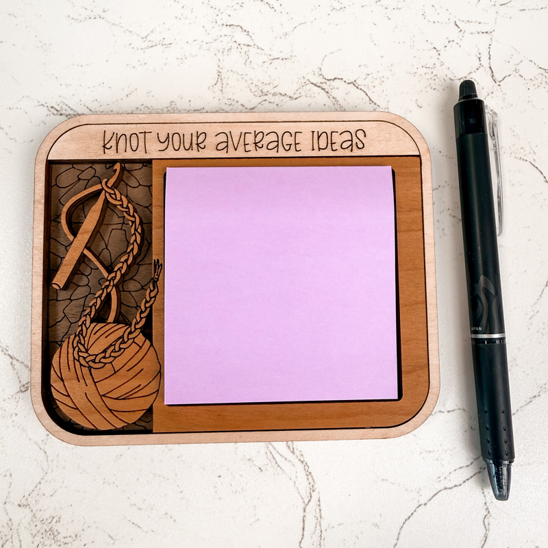 "Knot Your Average Ideas" crochet sticky note holder