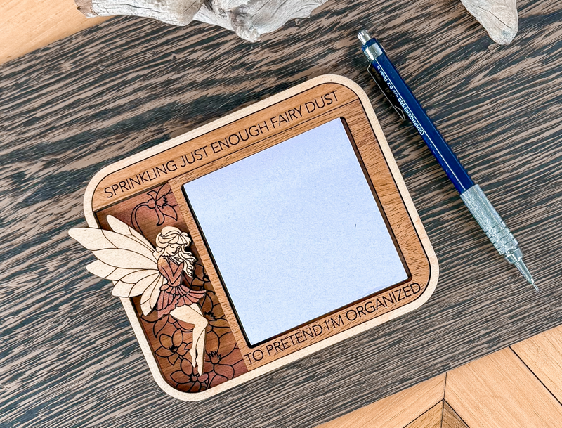 Fairy sticky note holder — personalized hardwood desk decor