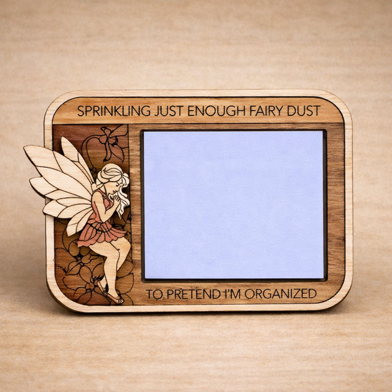 Fairy sticky note holder — personalized hardwood desk decor