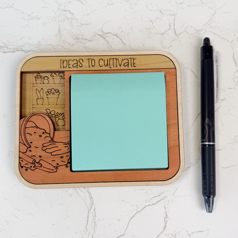 "Ideas to Cultivate" gardening sticky note holder