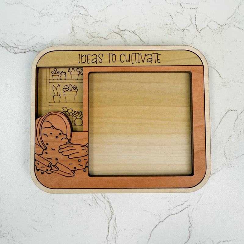 "Ideas to Cultivate" gardening sticky note holder
