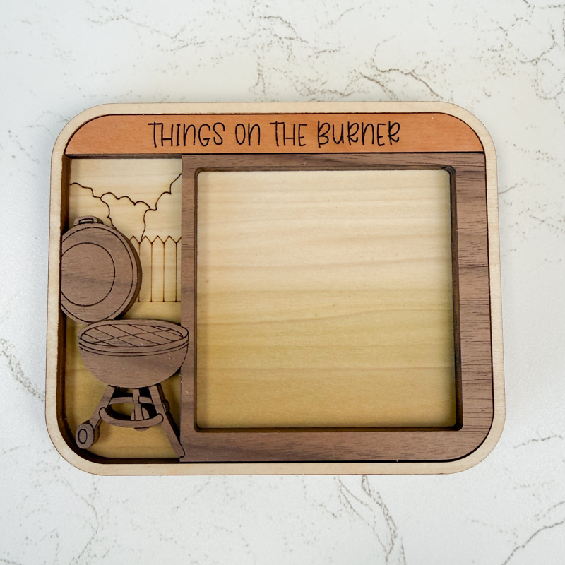 "Things on the Burner" grilling sticky note holder