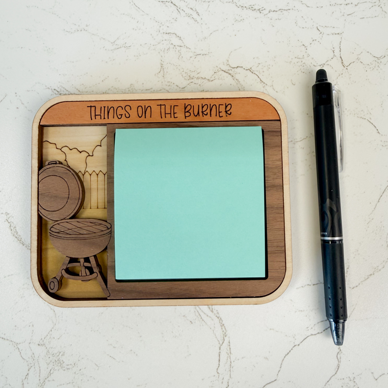 "Things on the Burner" grilling sticky note holder