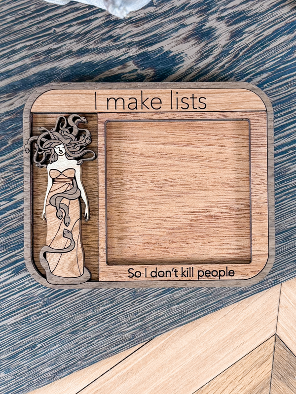 "I Make Lists So I Don't Kill People" Medusa sticky note holder