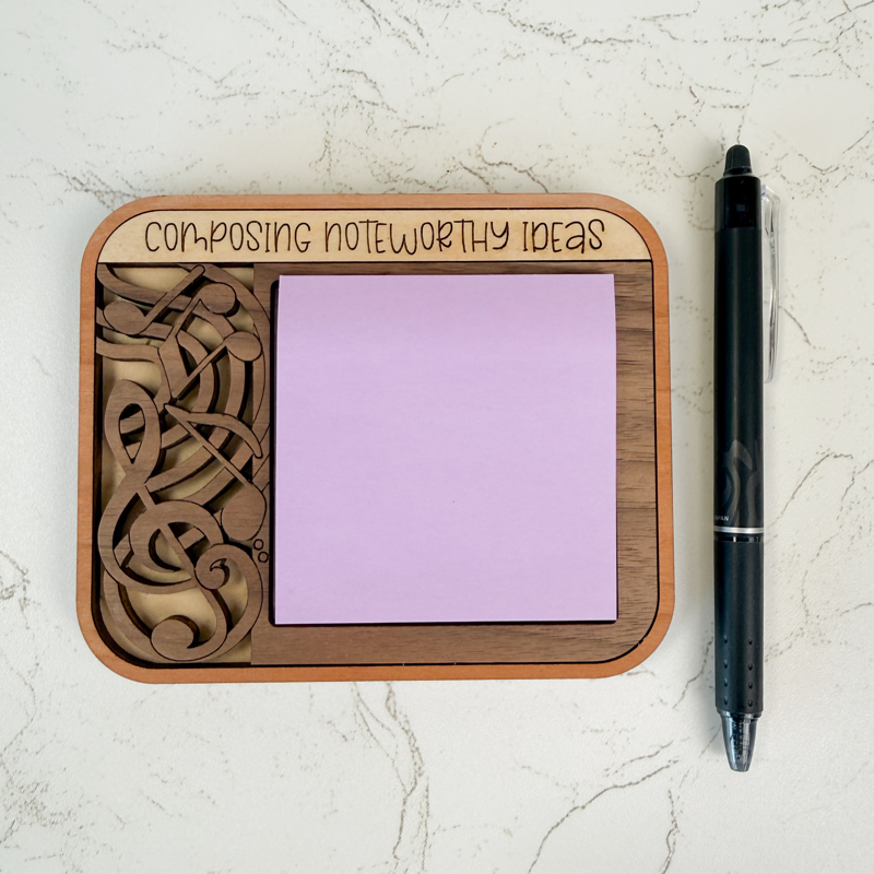 "Composing Noteworthy Ideas" music sticky note holder