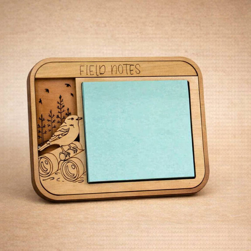Laser-cut wood sticky note holders — hobby & funny designs