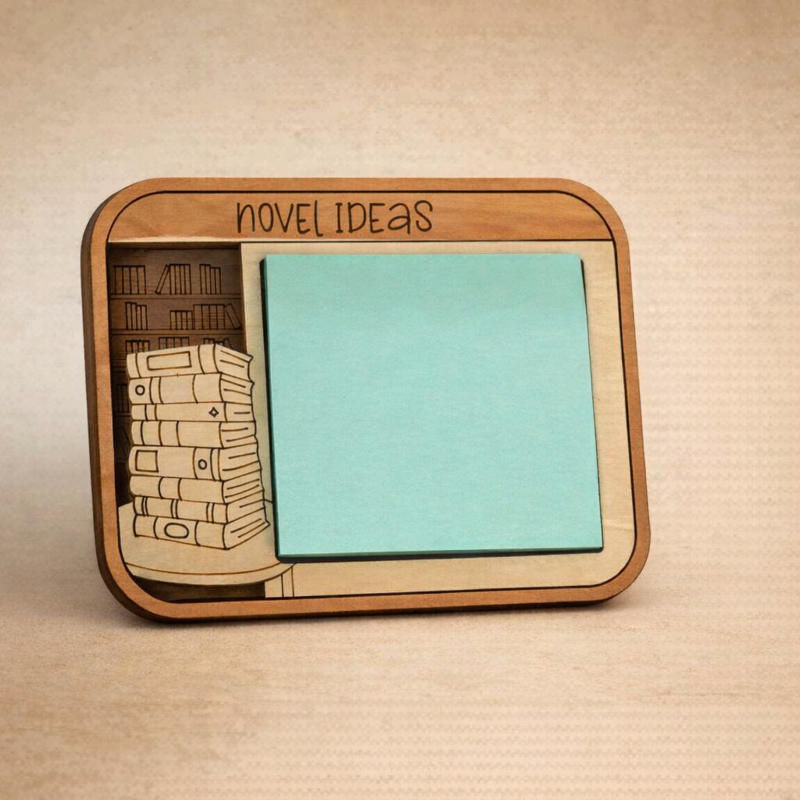 Laser-cut wood sticky note holders — hobby & funny designs