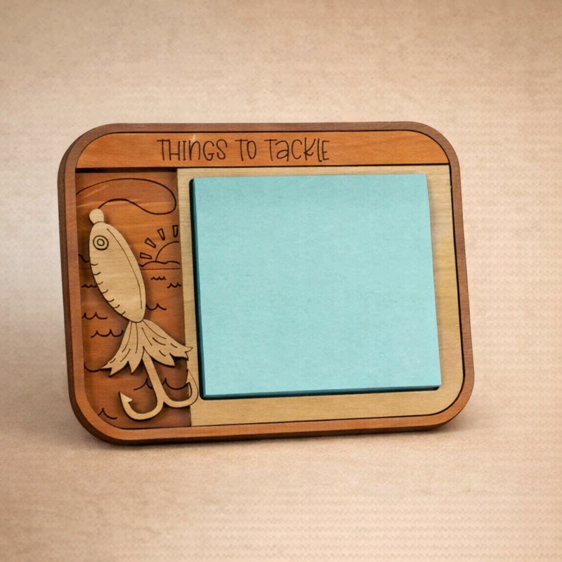 Laser-cut wood sticky note holders — hobby & funny designs