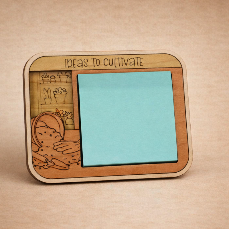 Laser-cut wood sticky note holders — hobby & funny designs