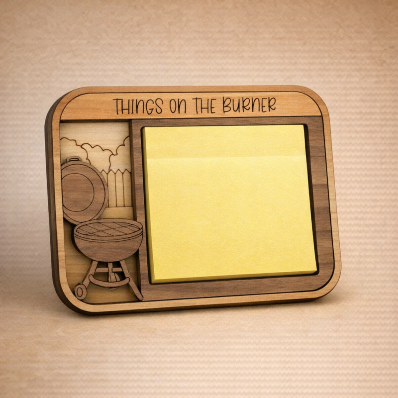 Laser-cut wood sticky note holders — hobby & funny designs