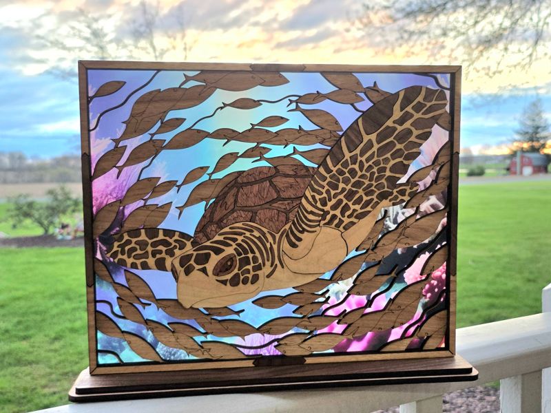 Sea Turtle Wood Quilt 🐢 — Layered Hardwood Ocean Art