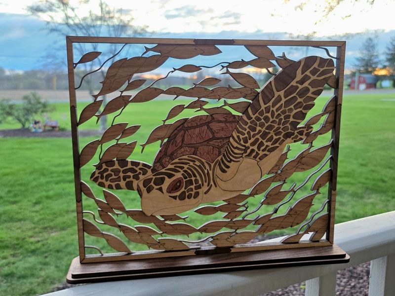Sea Turtle Wood Quilt 🐢 — Layered Hardwood Ocean Art
