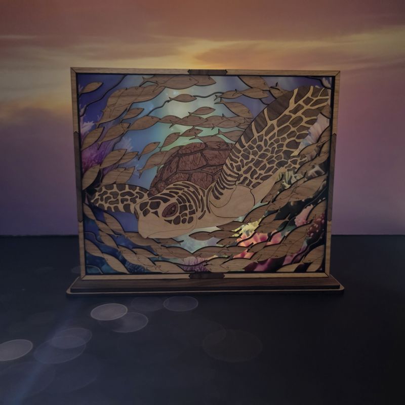 Sea Turtle Wood Quilt 🐢 — Layered Hardwood Ocean Art