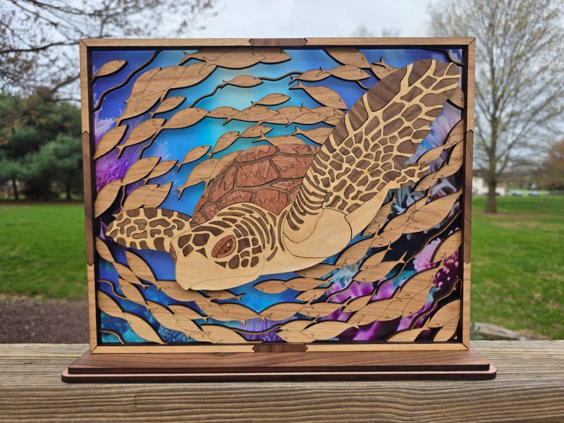 Sea Turtle Wood Quilt 🐢 — Layered Hardwood Ocean Art