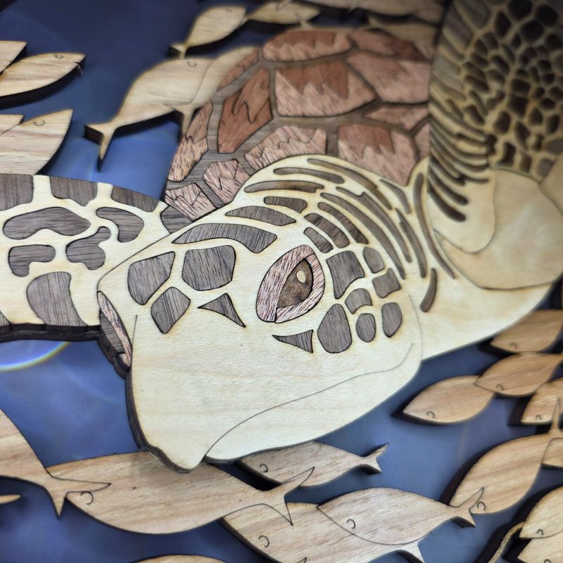 Sea Turtle Wood Quilt 🐢 — Layered Hardwood Ocean Art