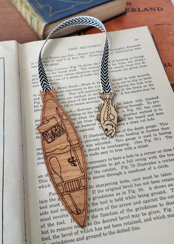 Fishing Bookmark β Laser-Engraved Wood π£