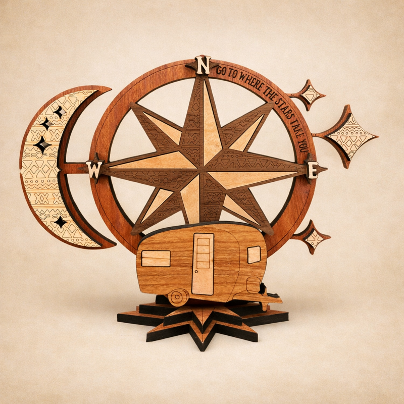 Camper Compass Rose Celestial Shelf Sitter Sign
