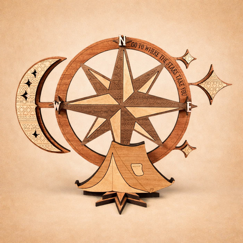 Tent Compass Rose Celestial Shelf Sitter Sign
