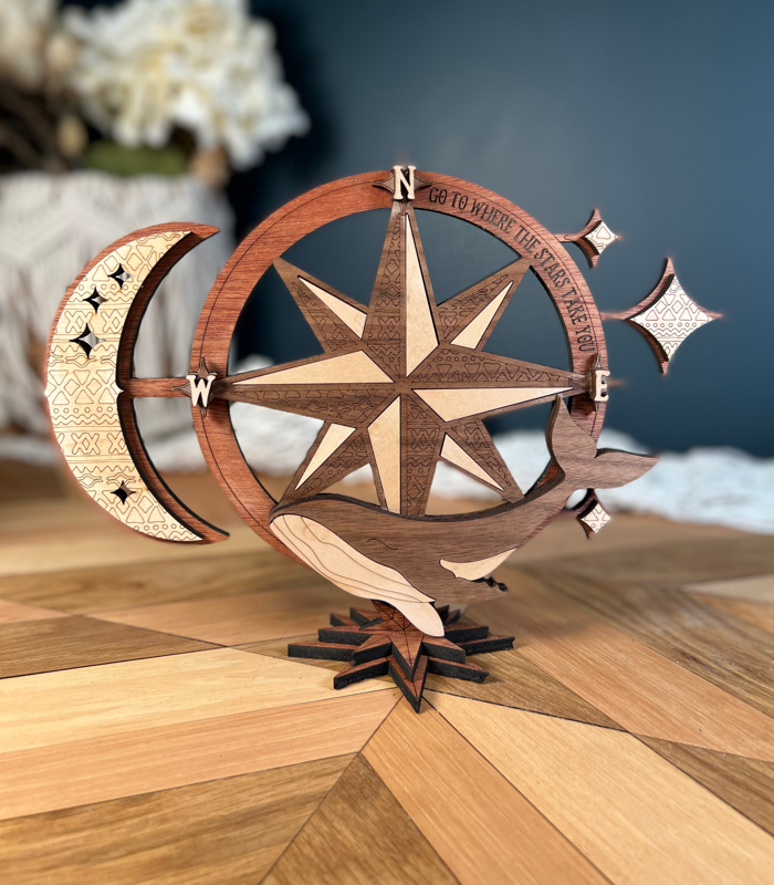 Whale Compass Rose Celestial Shelf Sitter Sign