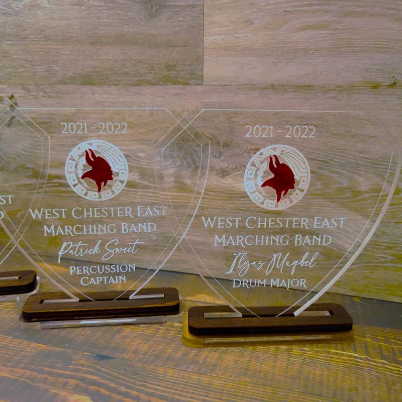 Custom Engraved Acrylic Trophy with Inset Design, Custom Engraved Acrylic Award