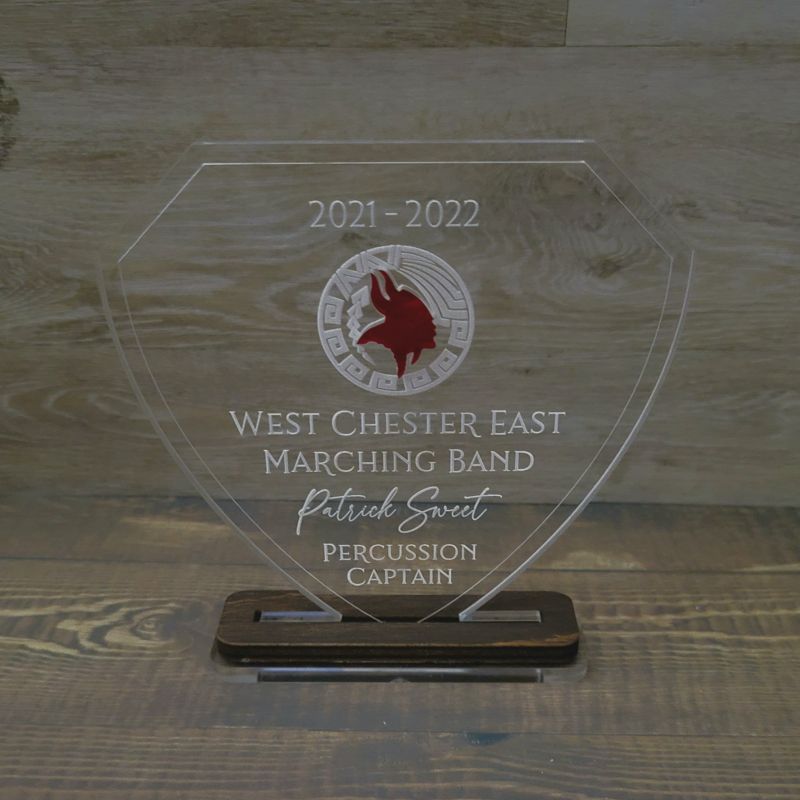 Custom Engraved Acrylic Trophy with Inset Design, Custom Engraved Acrylic Award
