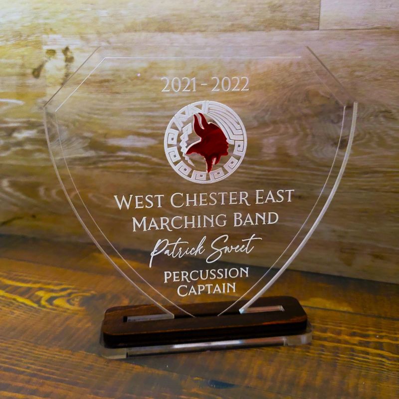 Custom Engraved Acrylic Trophy with Inset Design, Custom Engraved Acrylic Award